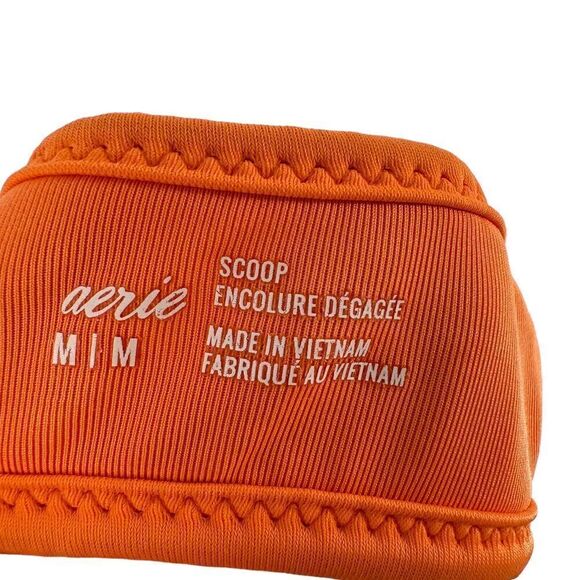 Aerie Scoop Neck Bikini Top Orange Glitter Shimmer Size M Beach Preppy Swimwear - Picture 6 of 7